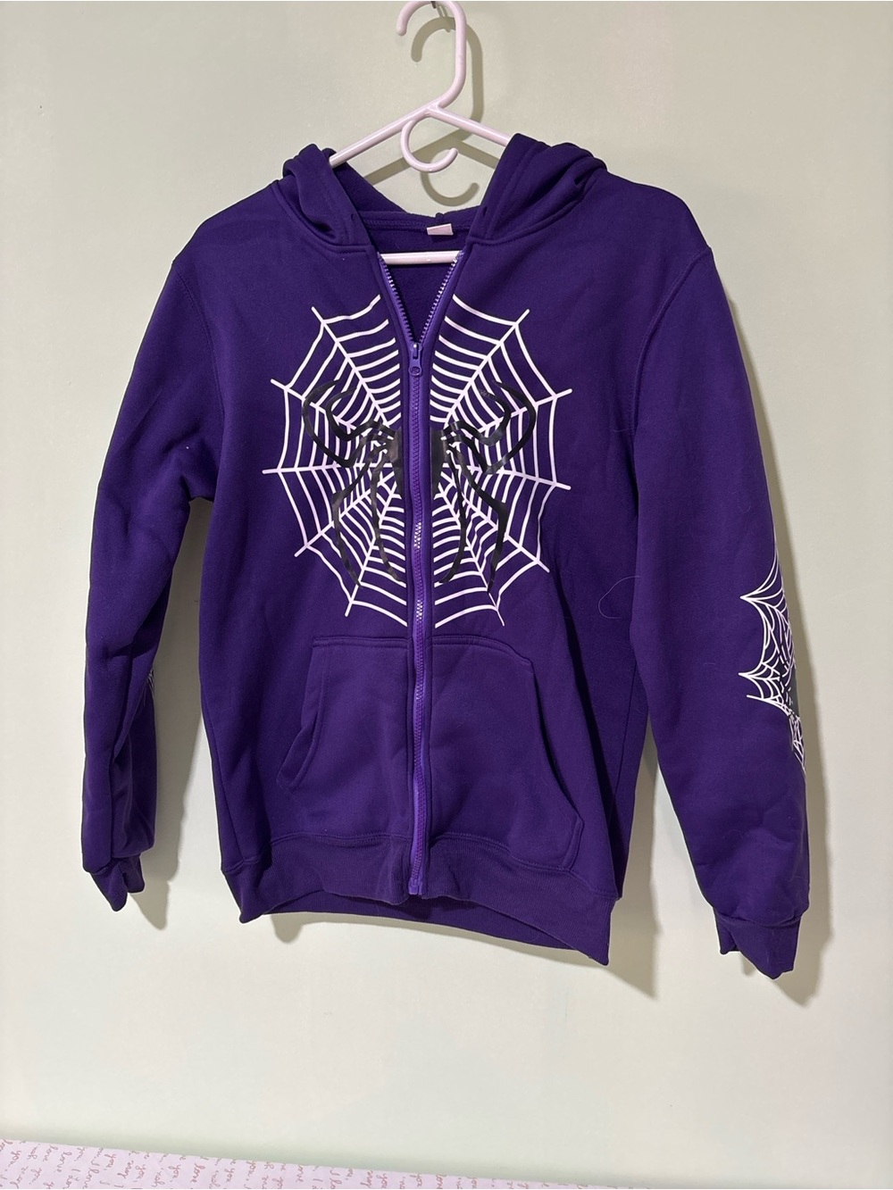 Source Unknown Purple Zip-Up Hoodie with White Spider Web Graphic